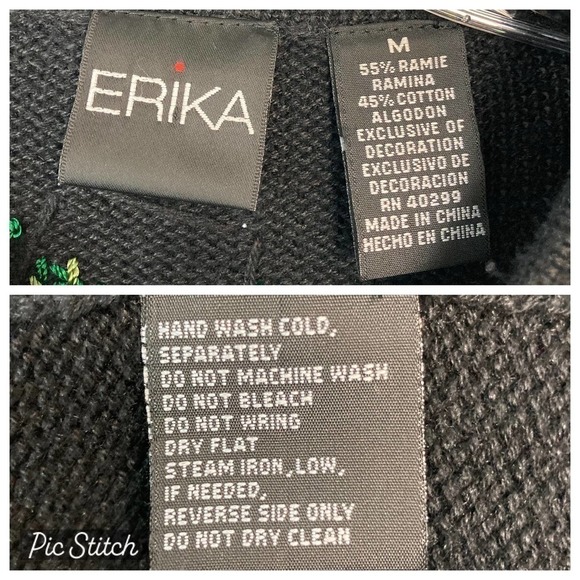 ERIKA Poinsettia Christmas Holiday Beaded Embroidered Cardigan Sweater Size M - Picture 5 of 12